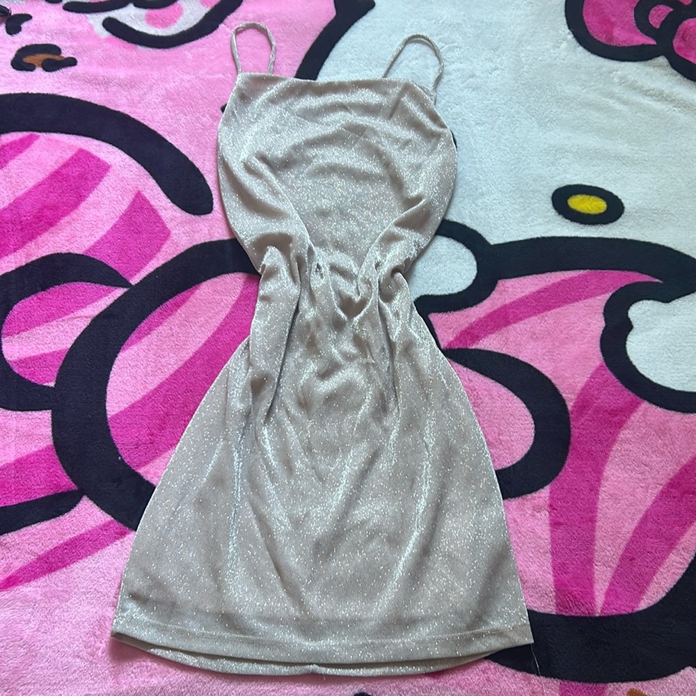 NWT Glare Cream Colored Sparkly Backless Dress